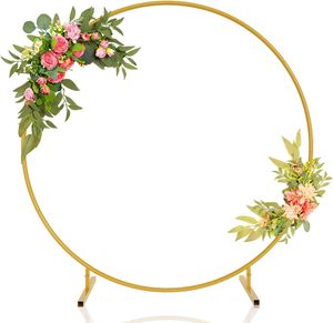 Arco de Boda Romántico con Decoración de Globos, Arco Redondo con Fondo Floral Dorado, Arco Circular de Metal - Product Image 5