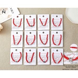 Bracciale in acciaio inossidabile con corda rossa intrecciata a mano, set da 12 pezzi per gioielli da donna alla moda - Product Image 1