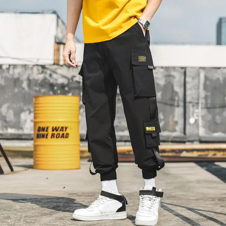 男性用の新しいジョガーカーゴパンツカジュアルホップポケット男性ズボンスウェットパンツストリートウェアリボンテックウェアパンツ