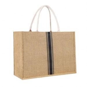 กระเป๋าถือผ้าจูทลายทางกันน้ำขนาดใหญ่สำหรับผู้หญิง เหมาะสำหรับใส่ของไปว่ายน้ำ ออกกำลังกาย ช้อปปิ้ง เดินทาง ไปเที่ยวทะเล - Product Image 1