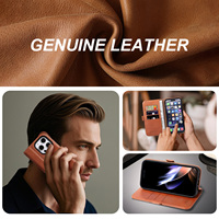 Étui de téléphone portable pliable en cuir PU véritable avec protection d'écran pour 16 Pro Max Aarons