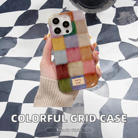 Coque de téléphone antichoc de luxe coréenne pour iPhone 16/15/14/13/12 Pro Max, design tendance coloré à grands carreaux en TPU+PC