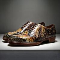 Chaussures en cuir pour hommes, style traditionnel chinois, en cuir d'alligator véritable peint à la main, formelles et élégantes