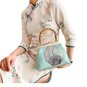 Bolso Cheongsam Estilo Chino, Regalo para Mamá o Abuela, Bandolera Hanfu Vintage de Cuero Genuino con Estampado Floral y de Aves, Bolso de Nailon para Mujer - Product Image 5