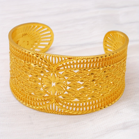 Bracelet manchette large plaqué or 24 carats, motif floral filigrané ajouré en forme de soleil, bijoux de mariée pour cadeau de mariage ou de fête