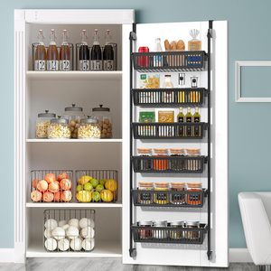 <b>Kitchen</b> Wall <b>Storage</b> Shelf Bathroom Accessories Cabinet Rack Over the Door Pantry Organizer with 6 Baskets - Product Image 1