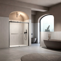 Porte de douche coulissante sans cadre Domo SIENA BP, design moderne réversible, cloison de douche en verre trempé pour usage hôtelier CE