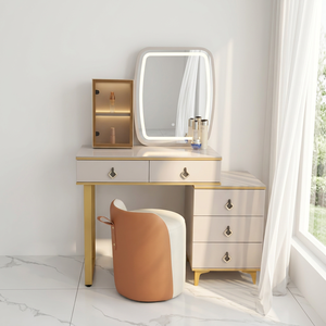 Table de maquillage moderne avec miroir éclairé et tiroirs de rangement pour meubles de chambre - Product Image 4