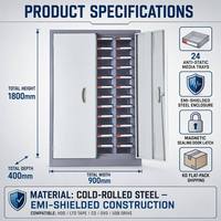 Gabinete de Almacenamiento Antimagnético con Protección EMI de 24 Bandejas, Acero Laminado en Frío, Caja de Seguridad para Discos Duros, Cintas LTO, Discos, Centro de Datos