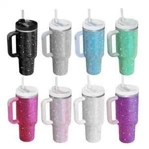 Topnovo Custom Hand Made H2.0 Flowstate Vacuum Insulated Stainless Steel Quencher 40oz Bling Tumbler Rhinestone