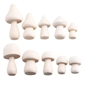 Produsen grosir mainan kayu lucu bentuk jamur alami yang belum selesai Aksesori mainan lukisan bayi Diy