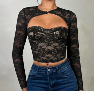 <span class=keywords><strong>Transparent</strong></span> <span class=keywords><strong>Noir</strong></span> À Manches Longues Ultra-Mince Lingerie Femme De Luxe Broderie Florale <span class=keywords><strong>Noir</strong></span> <span class=keywords><strong>Corset</strong></span> De Mujer - Product Image 6