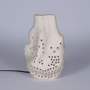 retro style Handcrafted Hollow Ceramic Table Lamp <b>Rustic</b> Artistic Bedside <b>Desk</b> Ambient Light for Living Room Bedroom Decor - Product Image 2