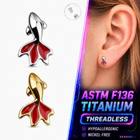 ASTM F136 Titanium Internal Thread Goldfish Dripping Oil Ear Stud Hypoallergenic Nickel Free Cartilage Piercing Jewelry