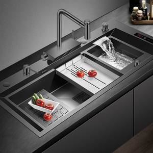 Fregadero de Cocina Inteligente Extra Grande con Purificación, Nano Negro Dorado, Doble Cubeta, para Lavar Frutas y Verduras - Product Image 1