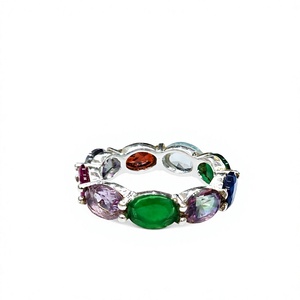 Colorful Multi Stone <b>Ring</b> 925 Sterling <b>Silver</b> Rainbow Eternity Band Oval Gemstone <b>Ring</b> Stackable Jewelry For Wedding Gift - Product Image 3