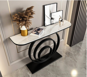 Elegant Modern Entryway <strong>Bench</strong> and Console Table with Artistic Flair Sintered Stone Top Sleek Metallic Design for Living Room - Product Image 5