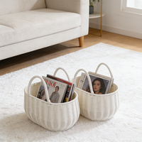 Panier en rotin tressé blanc pour fleurs et fruits, décoration de mariage, cadeau pour femme, pour Noël et les fêtes, avec chaîne de perles
