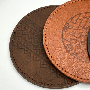 Custom logo Printed Luxury Eco-Friendly Waterproof Non-Slip Vintage Brown Round PU Leather <b>Coasters</b> Set for <b>Drinks</b> - Product Image 4