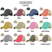 Gorra de béisbol unisex vintage de mezclilla desgastada con malla cruzada en la parte trasera y cola de caballo, estilo camionero, deportiva y ajustable.