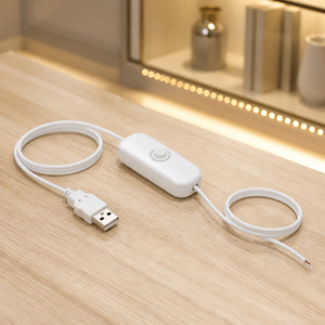 Cable USB Macho a Cable Desnudo con Interruptor en Línea <span class=keywords><strong>para</strong></span> Tiras de Luz LED, Lámparas y Proyectos DIY, Venta al por Mayor, Suministro a Granel, Blanco - Product Image 3