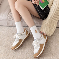 Chaussettes tricotées coréennes en coton blanc avec logo brodé, motif ours mignon, couleur unie, style japonais JK, pour étudiantes