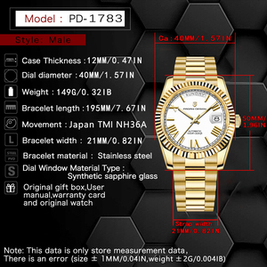 Relojes PAGANI DESIGN DD40 Dorados para Hombre Reloj Automático de Lujo para Hombre Reloj de Pulsera Mecánico NH36 para Hombre Cristal de Zafiro AR Resistente al Agua - Product Image 5