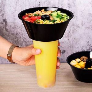 Disposable Hot Pot Snack Milk Tea <b>Cup</b> With <b>Lids</b> <b>and</b> <b>Straws</b> Fruit Salad Plastic <b>Cup</b> With Snack Tray - Product Image 4
