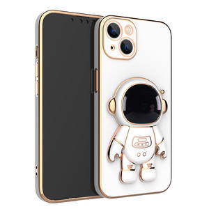 3D Astronautes Mignons de Luxe Plaqué Or Côté Silicone Support de Téléphone Housse de Téléphone pour iPhone 12 13 14 15 16 Pro Max Plus - Product Image 4