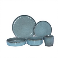 Service de vaisselle en grès céramique vert classique de luxe, résistant à la chaleur, compatible four et micro-ondes, passe au lave-vaisselle, bols et assiettes