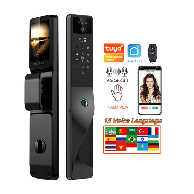 AISUO TUYA Wi-Fi Intercom Security Smart Lock with Face Recognition Memory Card Storage Wood Door Compatible