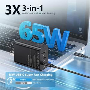 หัวชาร์จเร็ว 65W 3 พอร์ต GAN USB C PD3.0 สำหรับ Samsung Galaxy S24 S25 Ultra Huawei USB QC3.0 สมาร์ทโฟน - Product Image 5