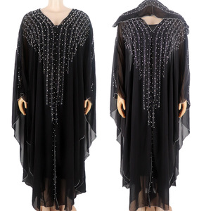 CCY fábrica musulmán Abayas cuentas de diamantes de imitación mujeres africanas vestidos de gasa con capucha Abaya con diamante - Product Image 4