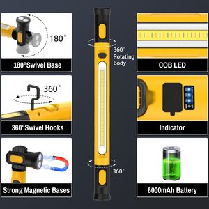 Barre lumineuse de travail COB sous le capot rechargeable par USB 3000LM Portable magnétique sans fil Lumière de chantier avec batterie 5200mAh - Product Image 3