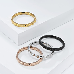 INS minimalist diamond-shaped <b>ring</b> with pyramidal grid pattern, titanium steel tail <b>ring</b>, fashionable stackable jewelry for wome - Product Image 1