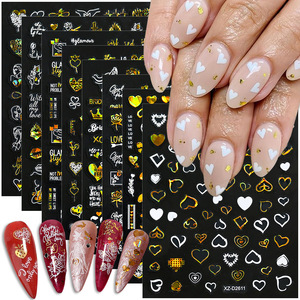 Autocollants pour ongles de style japonais 3D pour la Saint-Valentin, cœur rouge doré, rose, fleur, autocollants en plastique auto-adhésifs pour la décoration des ongles, pour la manucure - Product Image 5