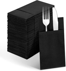 Tovaglioli di <span class=keywords><strong>Carta</strong></span> Neri in Tessuto Naturale Airlaid da Cena con Tasca Portaposate Servilletas De Papel - Product Image 1