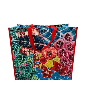 Blumen design recyceltes Lebensmittel geschäft große pp gewebte Tasche laminierte Polypropylen gewebte Taschen benutzer definierte gewebte Taschen