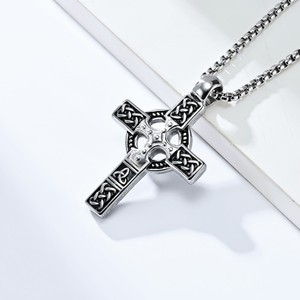 Fashion Jewelry Geometric <strong>Celtic</strong> Knot Stainless Steel <strong>Cross</strong> Pendant <strong>Necklace</strong> with Link Chain for Men Wedding Anniversary Party - Product Image 3