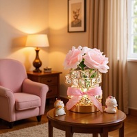 Lampe d'ambiance LED Cube Magique Fleur Rose, Cadeau de Noël Romantique, Lampe de Table, Veilleuse de Chambre