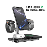 Vente chaude en gros, station de charge rapide 5 en 1 15W, chargeur magnétique multi-appareils avec montre intelligente, écouteurs, coussinets pour la maison et le bureau