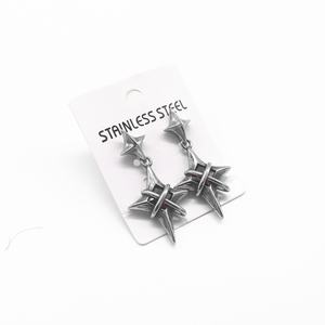 Boucles d'oreilles pendantes personnalisées pour hommes, en acier inoxydable 316L, hypoallergéniques, avec double étoile et pierre rouge, style vintage punk gothique pour hommes - Product Image 2