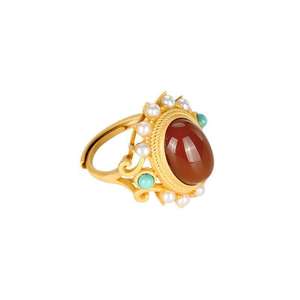 Anello <span class=keywords><strong>di</strong></span> perle <span class=keywords><strong>di</strong></span> <span class=keywords><strong>giada</strong></span> Hetian naturale stile <span class=keywords><strong>palazzo</strong></span> S925 in argento sterling agata rosso sud grande anello con faccia d'uovo gioielli in oro antico - Product Image 5