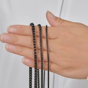 Collier carré en acier inoxydable noir de 2 mm/3 mm/4 mm d'épaisseur pour hommes et femmes, bijoux de fiançailles tendance, 14-40 pouces - Product Image 6