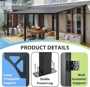 ศาลาขนาด 20'x10' สำหรับลานบ้าน, ศาลาพรีเมียมหลังคาลาดเอียง, กันสาดติดผนังขนาดใหญ่สำหรับงานหนัก, สำหรับสวนหลังบ้าน, ลานบ้าน - Product Image 5