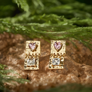 Fashion Drop <b>Earrings</b> PVD Gold Plated 316L Stainless Steel Sustainable Resistant Heart <b>Crystal</b> <b>Studs</b> - Product Image 3