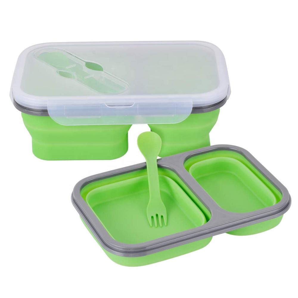 Горячая продажа 2 отсека складной контейнер Microwavable пищевой силиконовый складной ланч-бокс