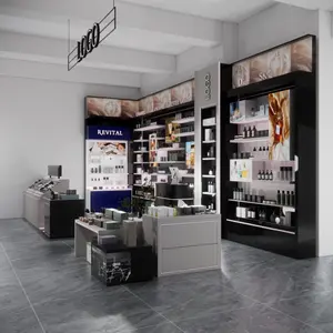 Toptan kozmetik mağaza rafları alüminyum dükkanı raf Modern kozmetik dükkanı tasarım için High End moda kozmetik vitrini