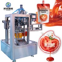 Machine automatique de remplissage et de bouchage de sachets préformés pour liquides, pâtes, yaourts, ketchup, avec bec verseur, haute productivité