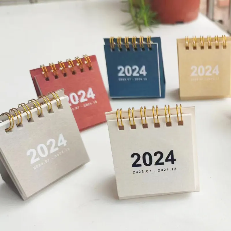 2024 einfaches einfarbiges mini-schreibtischpapier einfacher kalender doppelter täglicher planer tischplaner jährliche agenda organisator schreibtisch geschenk